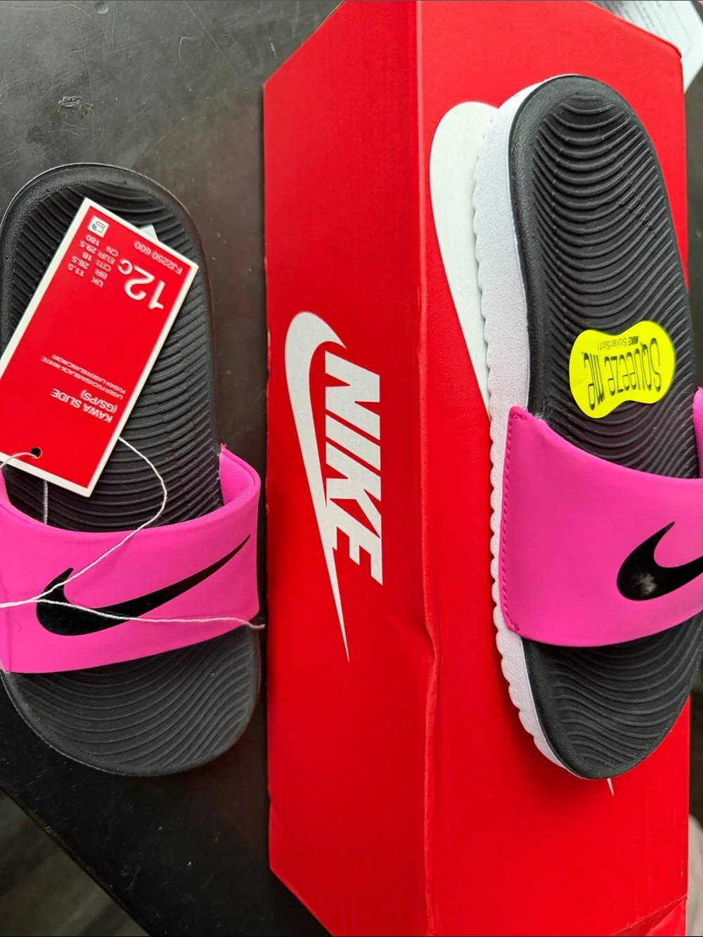 Nike Kids Hot Pink and Black Slide Sandals